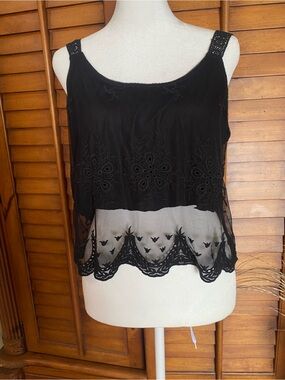 Ambiance Black Sheer Embroidered Crop Tank